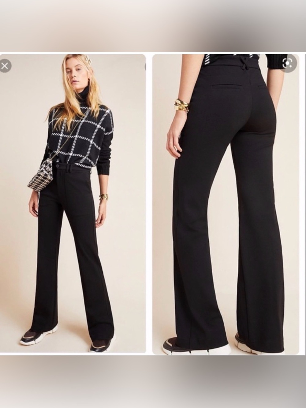 Anthropologie The Essential Trouser Black Diagonal Stripe Texture Bootcut Size 6